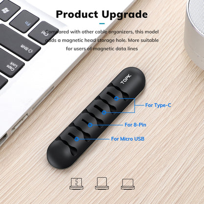 TOPK L35 Cable Organizer &amp; Magnetic Plug Box Silicone USB Cable Winder Flexible Cable Management Clips for Mouse Earphone Holder