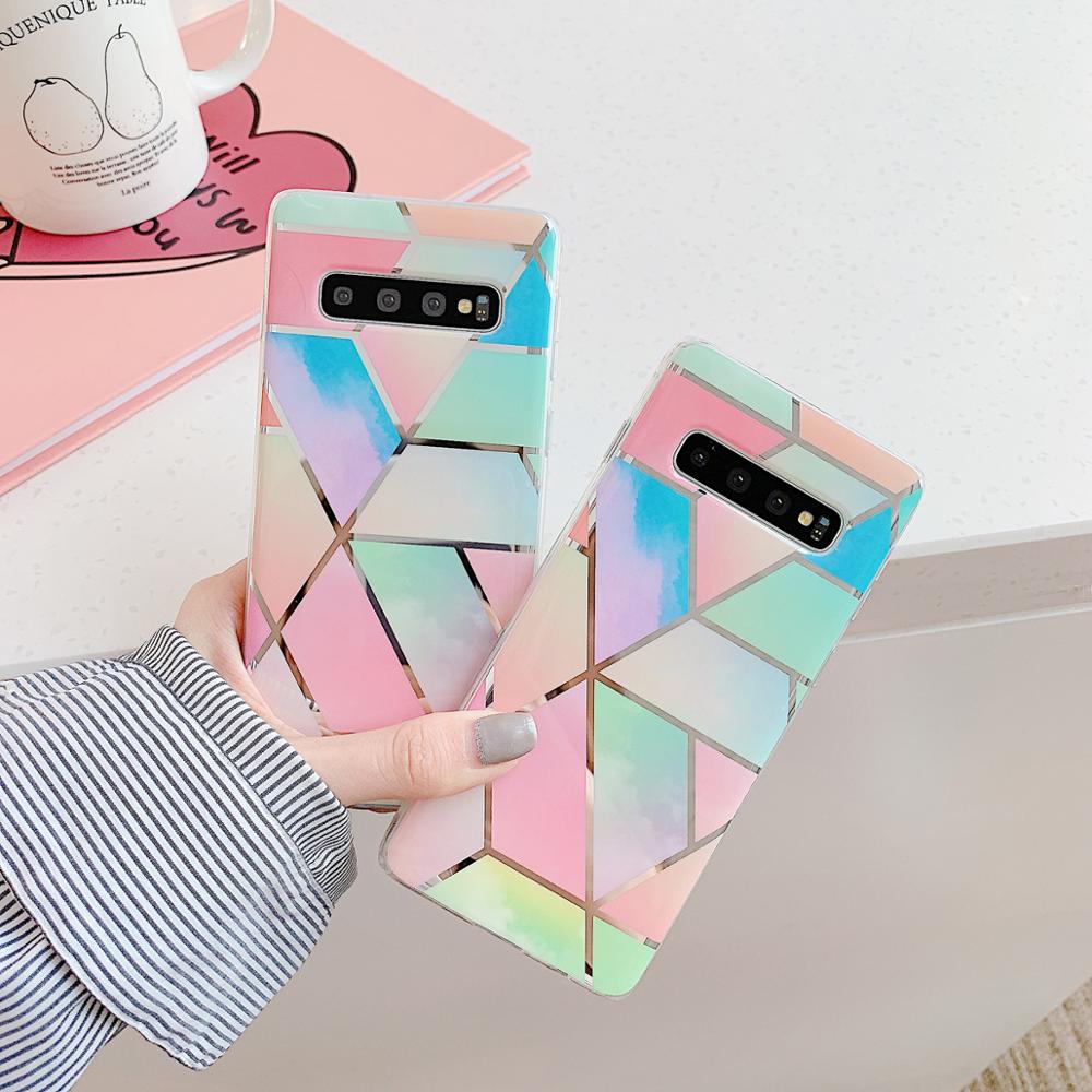 Electroplate Geometric Marble Phone Case For Samsung Galaxy S23 Ultra S21 S22 Plus S20FE Note 20 Ultra A53 A52 A32 Cover