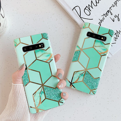 Electroplate Geometric Marble Phone Case For Samsung Galaxy S23 Ultra S21 S22 Plus S20FE Note 20 Ultra A53 A52 A32 Cover