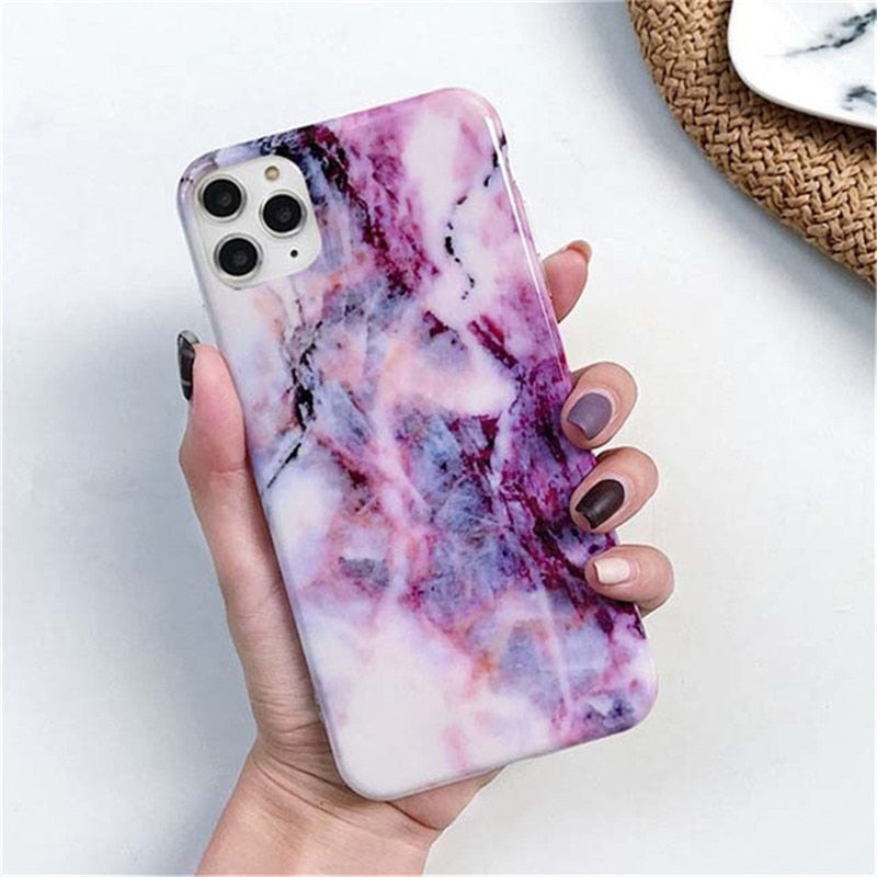 Ottwn Marble Stone Texture Phone Case For iPhone 12 13 Mini Pro Max 11 Pro Max X XR XS Max 7 8 6s Plus SE 2020 Soft IMD Cover