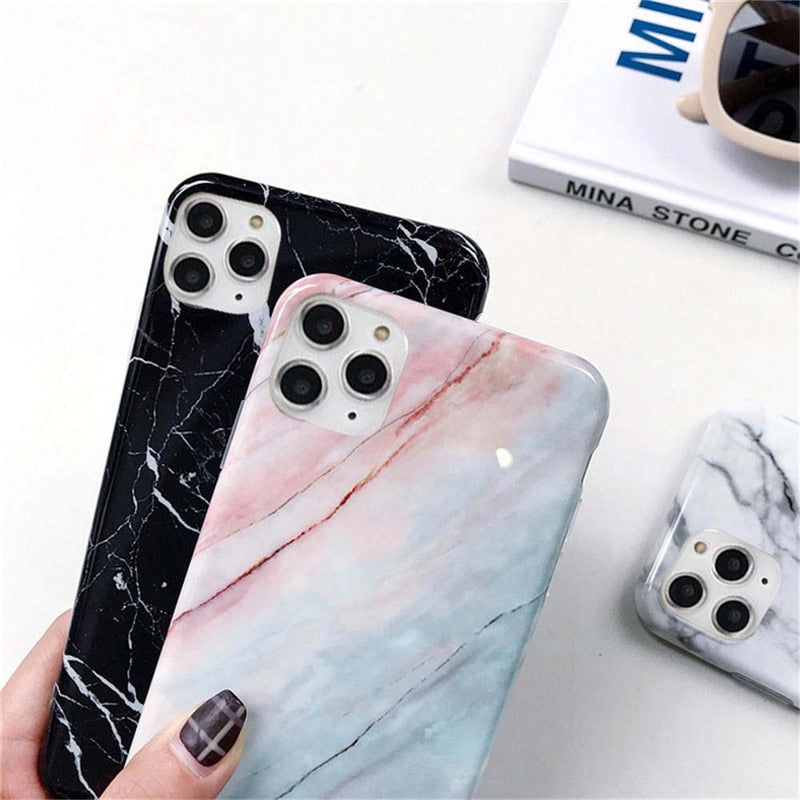 Ottwn Marble Stone Texture Phone Case For iPhone 12 13 Mini Pro Max 11 Pro Max X XR XS Max 7 8 6s Plus SE 2020 Soft IMD Cover