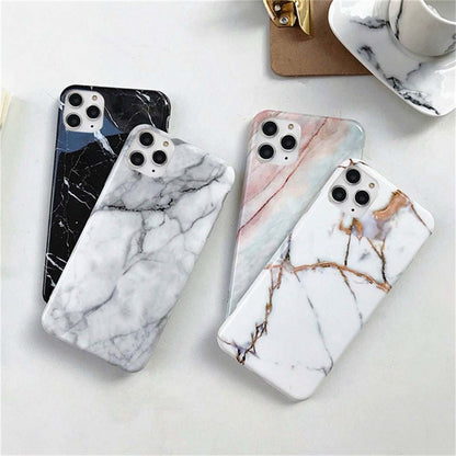 Ottwn Marble Stone Texture Phone Case For iPhone 12 13 Mini Pro Max 11 Pro Max X XR XS Max 7 8 6s Plus SE 2020 Soft IMD Cover