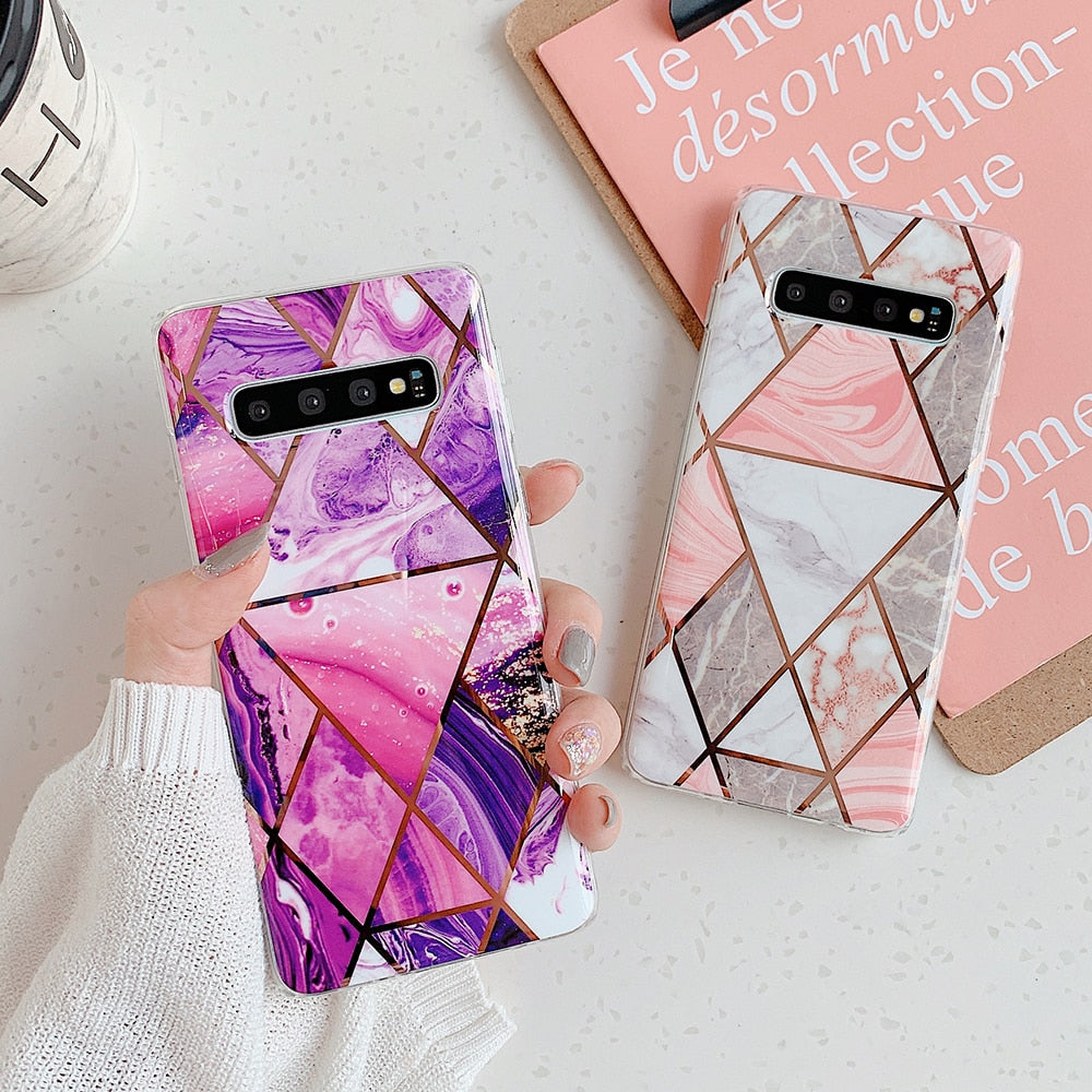 Electroplate Geometric Marble Phone Case For Samsung Galaxy S23 Ultra S21 S22 Plus S20FE Note 20 Ultra A53 A52 A32 Cover