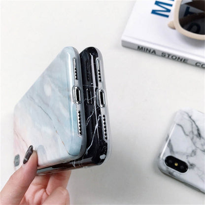 Ottwn Marble Stone Texture Phone Case For iPhone 12 13 Mini Pro Max 11 Pro Max X XR XS Max 7 8 6s Plus SE 2020 Soft IMD Cover