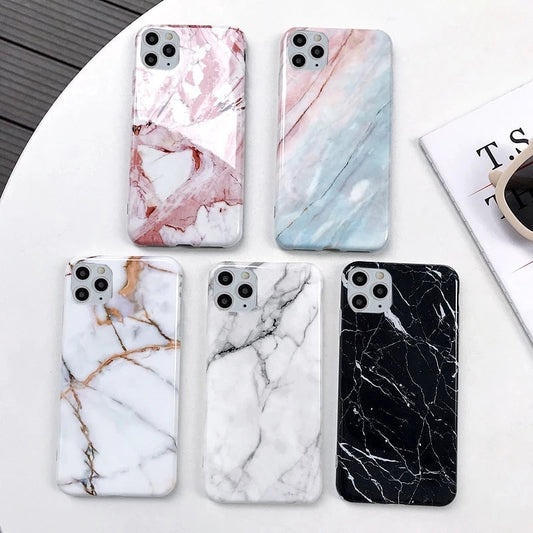 Ottwn Marble Stone Texture Phone Case For iPhone 12 13 Mini Pro Max 11 Pro Max X XR XS Max 7 8 6s Plus SE 2020 Soft IMD Cover