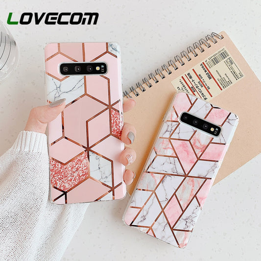 Electroplate Geometric Marble Phone Case For Samsung Galaxy S23 Ultra S21 S22 Plus S20FE Note 20 Ultra A53 A52 A32 Cover