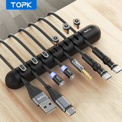 TOPK L35 Cable Organizer &amp; Magnetic Plug Box Silicone USB Cable Winder Flexible Cable Management Clips for Mouse Earphone Holder